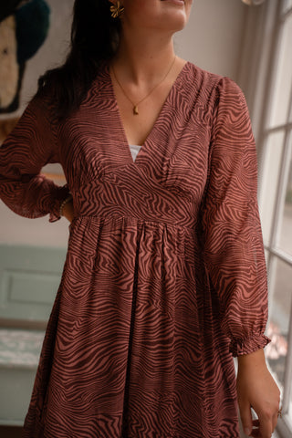 dress zebra brown pink long