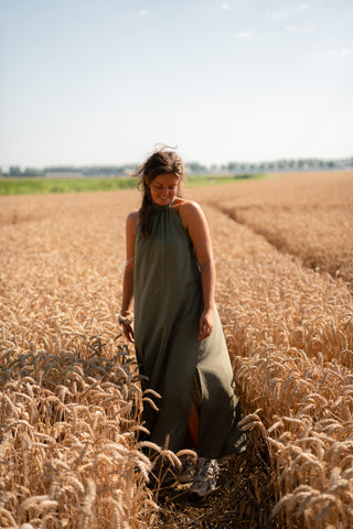 Halter dress viscose 8889 Azzurro army