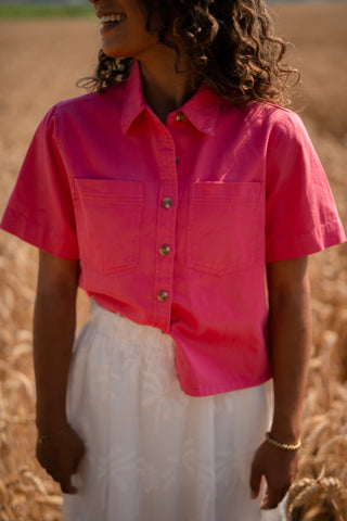 denim blouse pink 6908