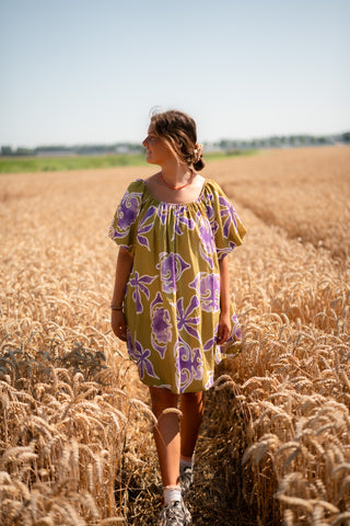 Print dress Hype green/purple 8851-1