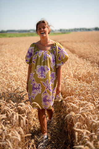 Print dress Hype green/purple 8851-1