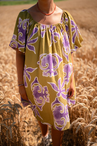 Print dress Hype green/purple 8851-1