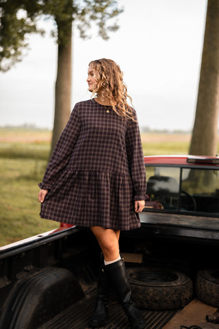 lala dress bordeaux block