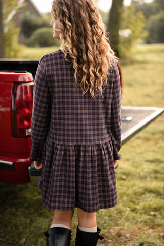 lala dress bordeaux block