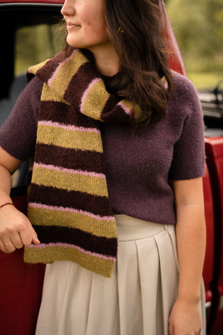 shawl green/bordeaux/pink stripes