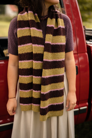 shawl green/bordeaux/pink stripes