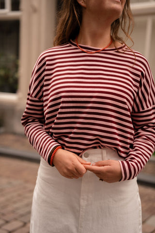 Lovi tee stripe pink/bordeaux long