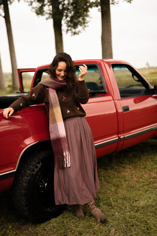 shawl block pink/green/bordeaux
