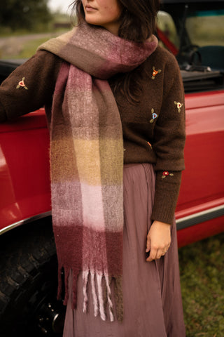 shawl block pink/green/bordeaux