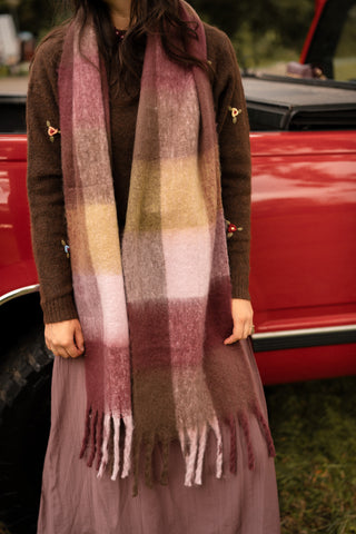 shawl block pink/green/bordeaux