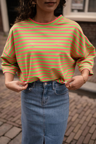 Lovi tee stripe green/pink neon short