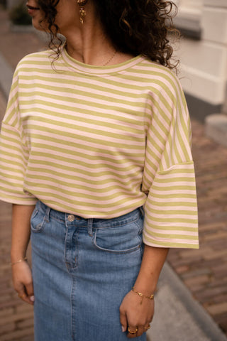 Lovi tee stripe pistache/pink short