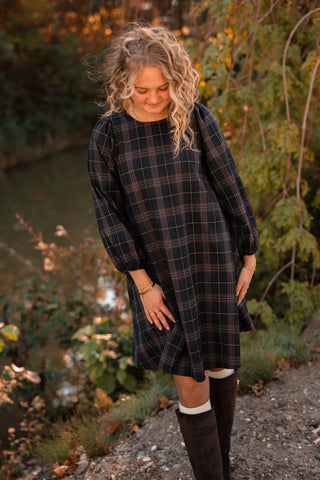 dress aurelia block navy/brown