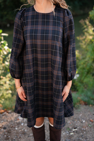 dress aurelia block navy/brown