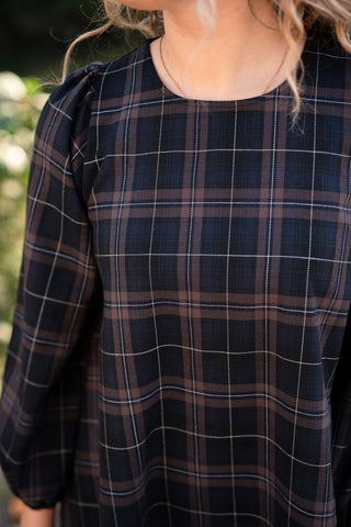 dress aurelia block navy/brown