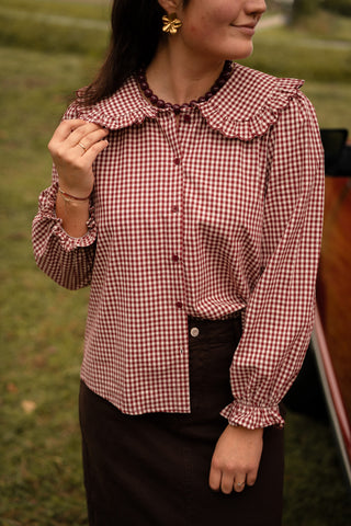lala blouse block red kraag