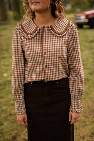 blouse block brown kraag