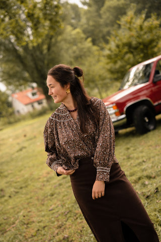 Blouse print brown Eva