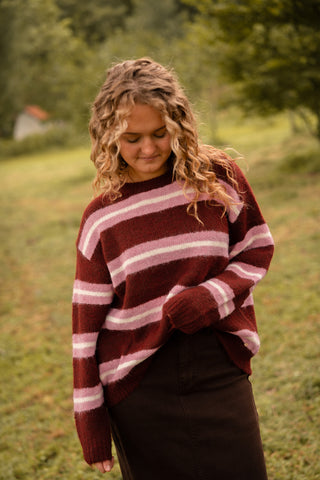 Are knit stripes burgundy