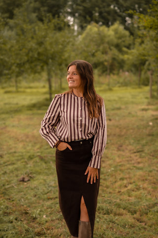 blouse stripe bordeaux pink