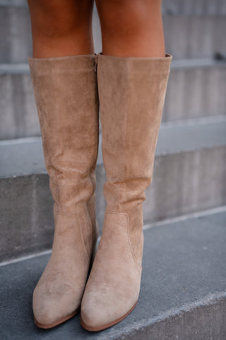 suede beige high heels