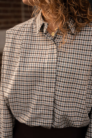 Blouse Debbie cropped blue block