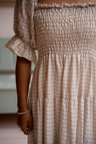 saar dress blocked beige – foto 5