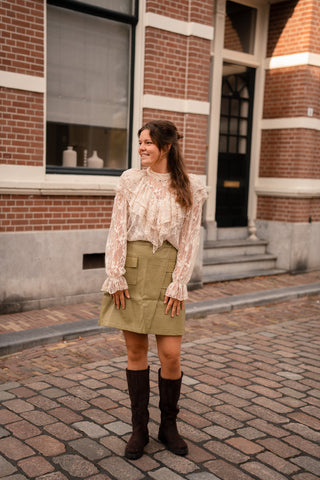 Azzurro skirt olive leather