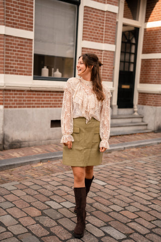 Azzurro skirt olive leather