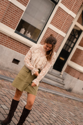 Azzurro skirt olive leather