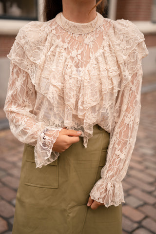 Azzurro skirt olive leather