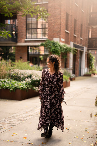 Ely dress flower brown pink