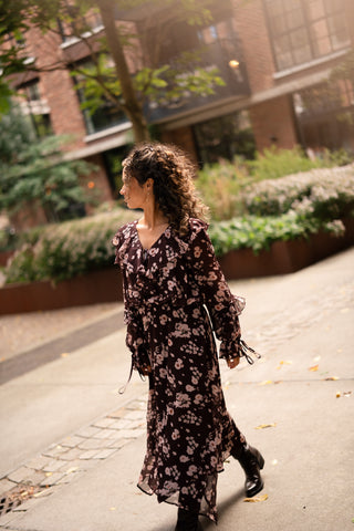 Ely dress flower brown pink