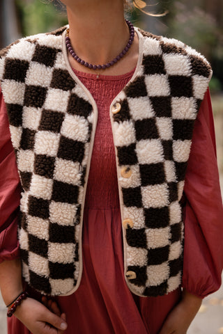 teddy gilet block brown/creme