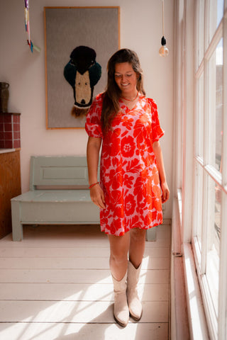 3844-16 azzurro dress pink/red flower