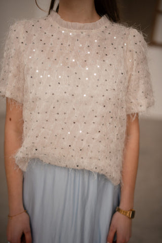 9124 glitter top Josefien beige