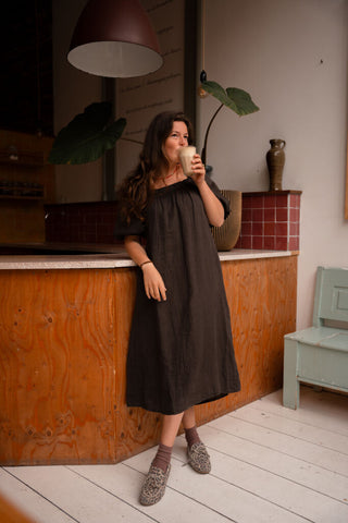 linnen square dress vienna brown – foto 5