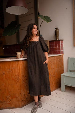 linnen square dress vienna brown