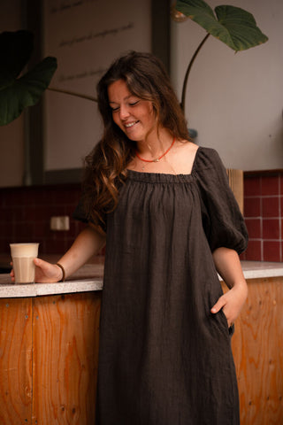 linnen square dress vienna brown – foto 2