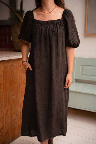linnen square dress vienna brown – foto 3