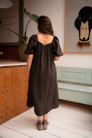 linnen square dress vienna brown – foto 7