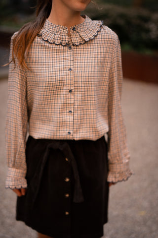 Blouse block Yeva navy brown