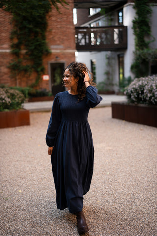 navy smocked dress