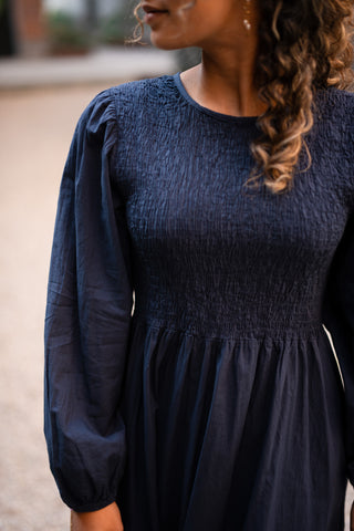 navy smocked dress