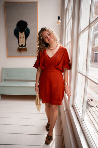 leen dress linnen rust – foto 3