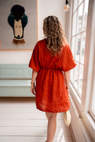 leen dress linnen rust – foto 4