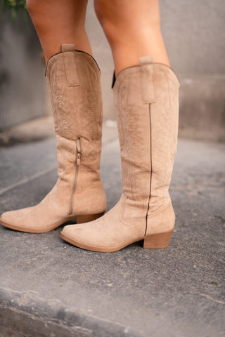 Cowboy boots high taupe suede