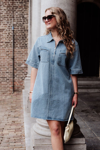 Azzurro 95240 denim dress zipper blue wash – foto 6