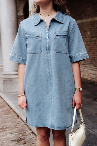 Azzurro 95240 denim dress zipper blue wash