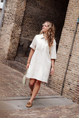 Azzurro 95240 denim dress zipper beige